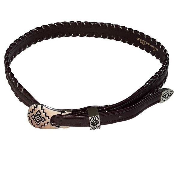 Vintage Genuine Steel Lace Belt Brown w/Silver Hardware Southwestern Belt - Picture 4 of 12